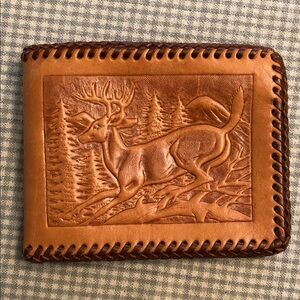 Tooled Leather Wallet with Deer & Oak Vintage 1970 Excellent Unused #1256